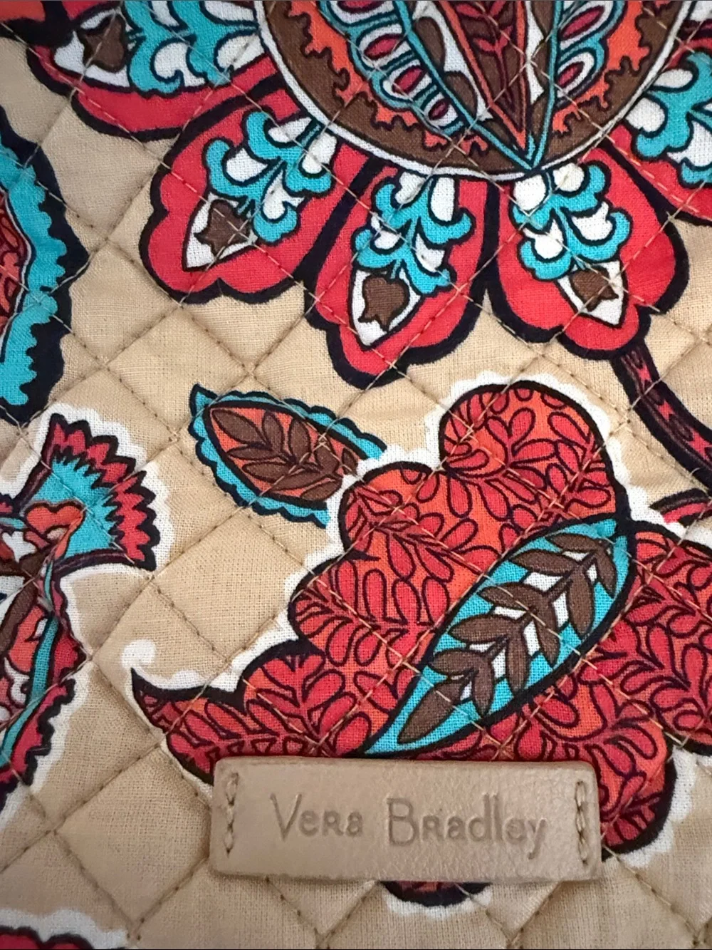 Vera Bradley Tan, Red and Turquoise Quilted Floral Crossbody